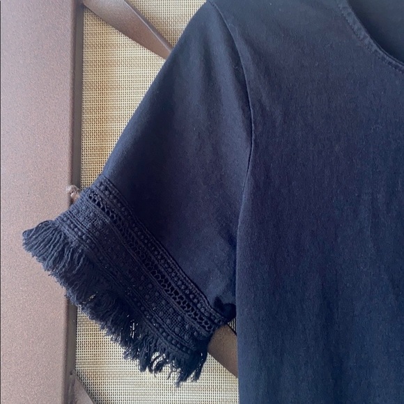 Chelsea & Theodore Fringed Black Little Black Short Sleeve T-Shirt Dress - Picture 4 of 8